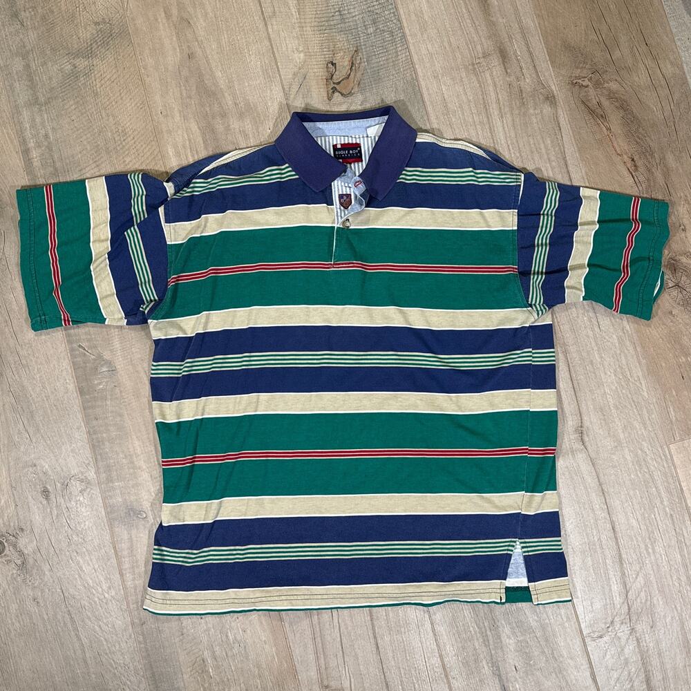 Vtg 90s Bugle Boy Classic Striped Short Sleeve Polo Shirt Size L Large